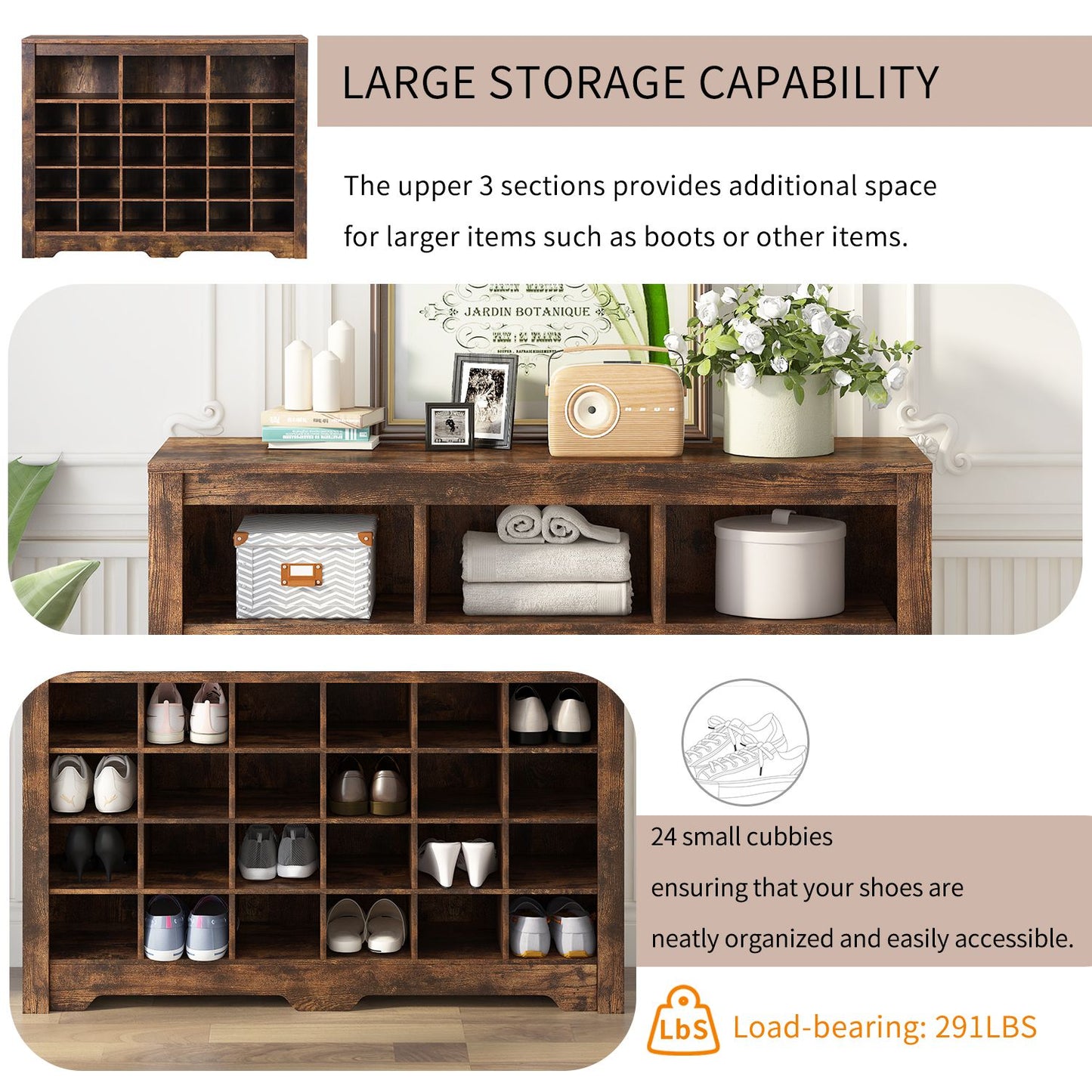 ON-TREND Sleek Design 24 Shoe Cubby Console, Modern Shoe Cabinet with Curved Base, Versatile Sideboard with High-quality image 4