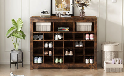 ON-TREND Sleek Design 24 Shoe Cubby Console, Modern Shoe Cabinet with Curved Base, Versatile Sideboard with High-quality image 16