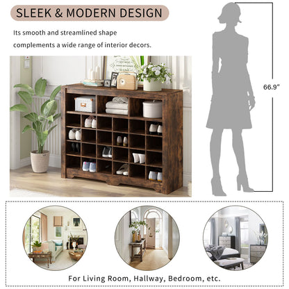ON-TREND Sleek Design 24 Shoe Cubby Console, Modern Shoe Cabinet with Curved Base, Versatile Sideboard with High-quality image 3