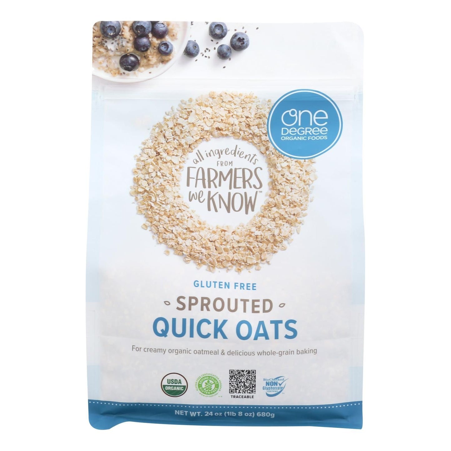 One Degree Organic Foods Organic Quick Oats - Sprouted - Case Of 4 - 24 Oz image 2