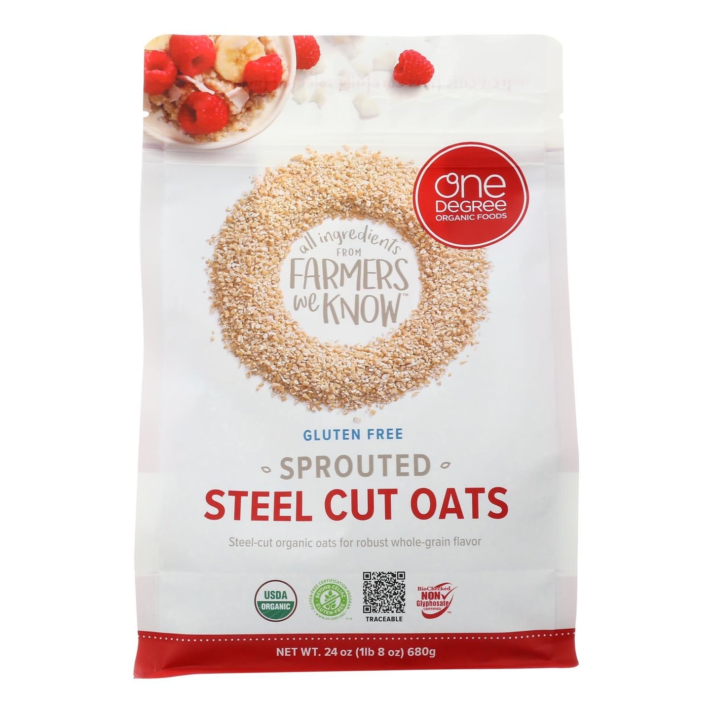 One Degree Organic Foods Organic Steel Cut Oats - Sprouted - Case Of 4 - 24 Oz image 1