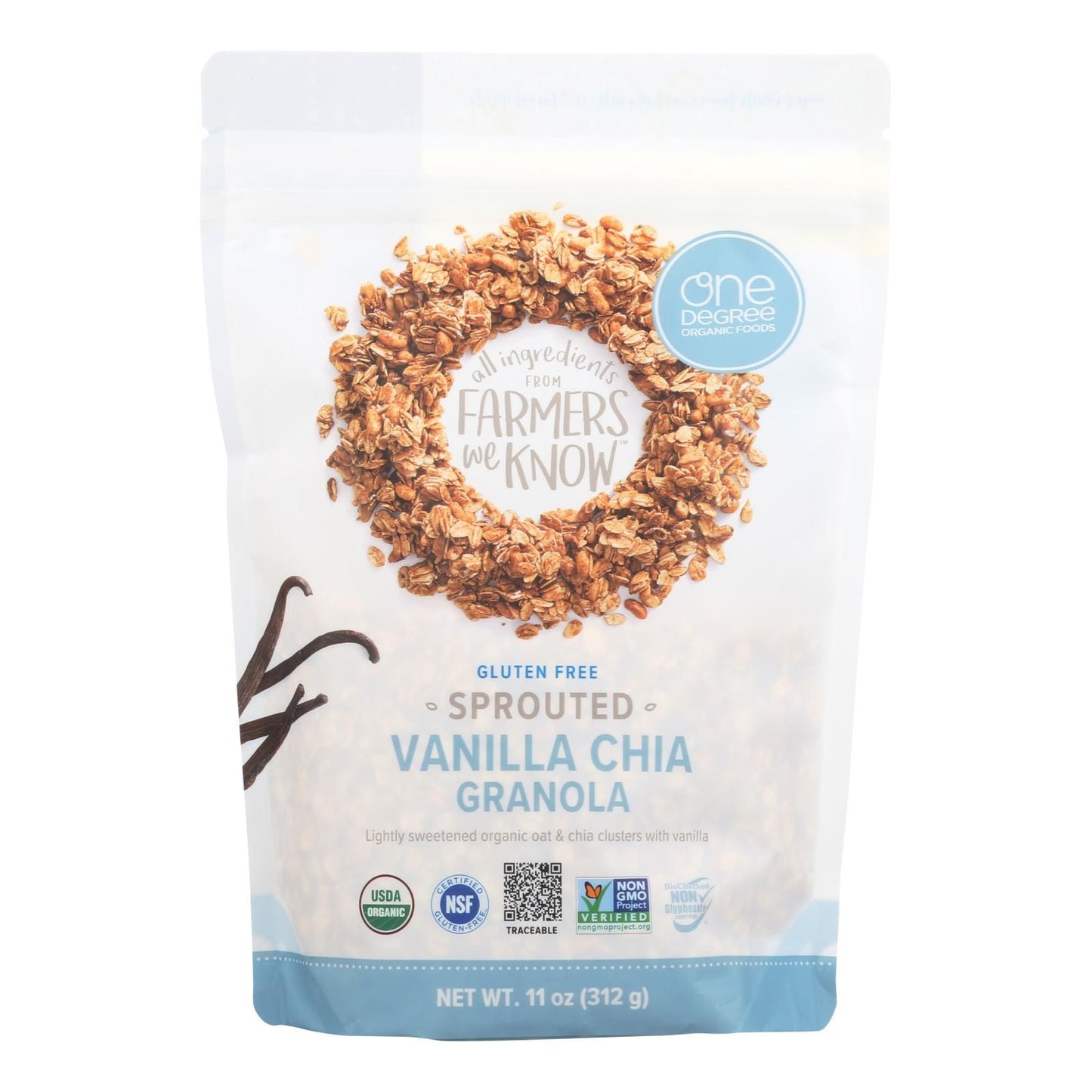 One Degree Organic Foods Sprouted Oat Granola - Vanilla Chia - Case Of 6 - 11 Oz. image 1