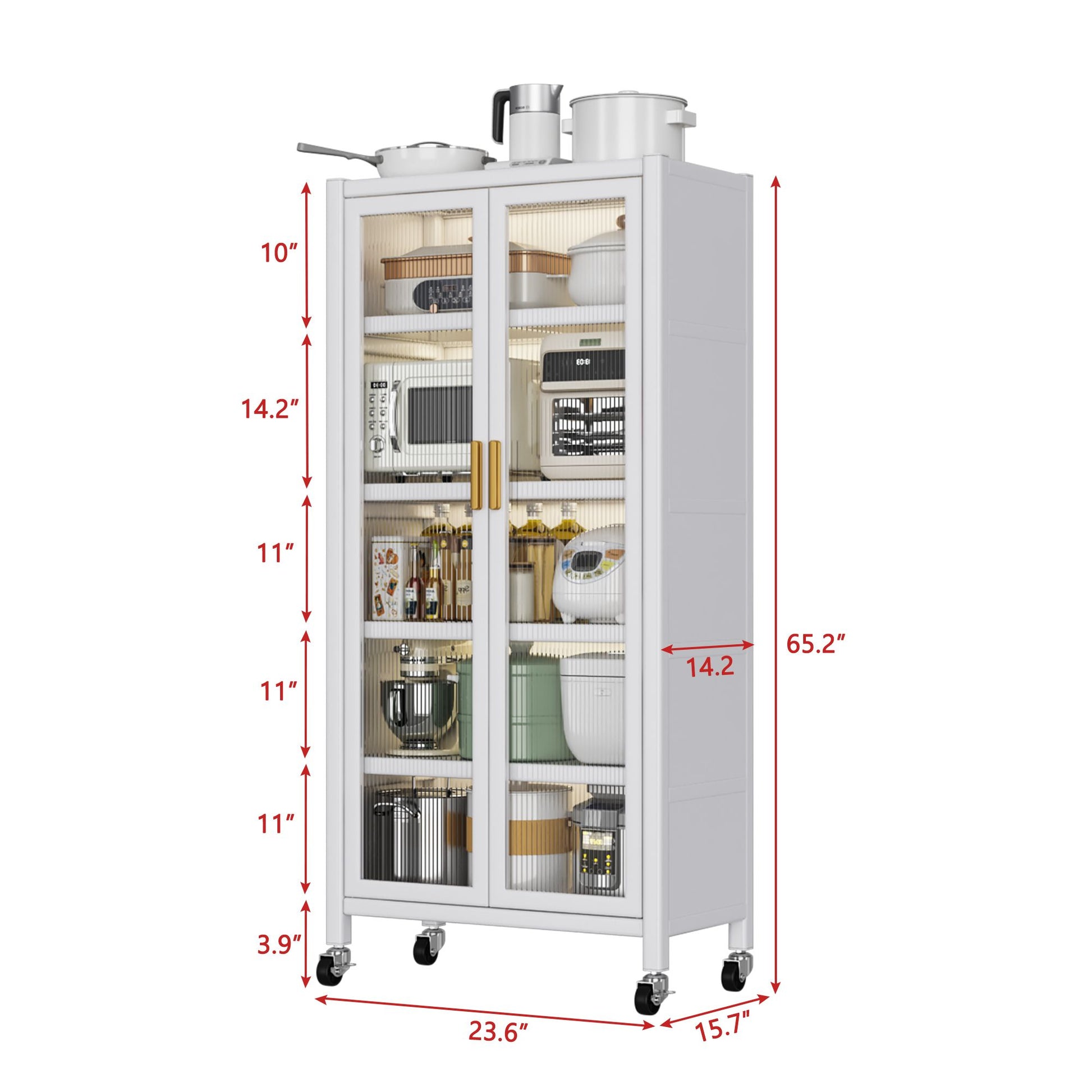Open-door kitchen shelving unit with storage compartments