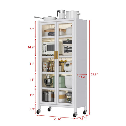 Open-door kitchen shelving unit with storage compartments