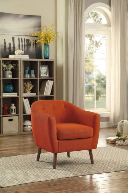 Orange Fabric Upholstered Accent Chair 1pc Espresso Finish Legs Button Tufted Solid Wood Furniture Living Room Chair image 1