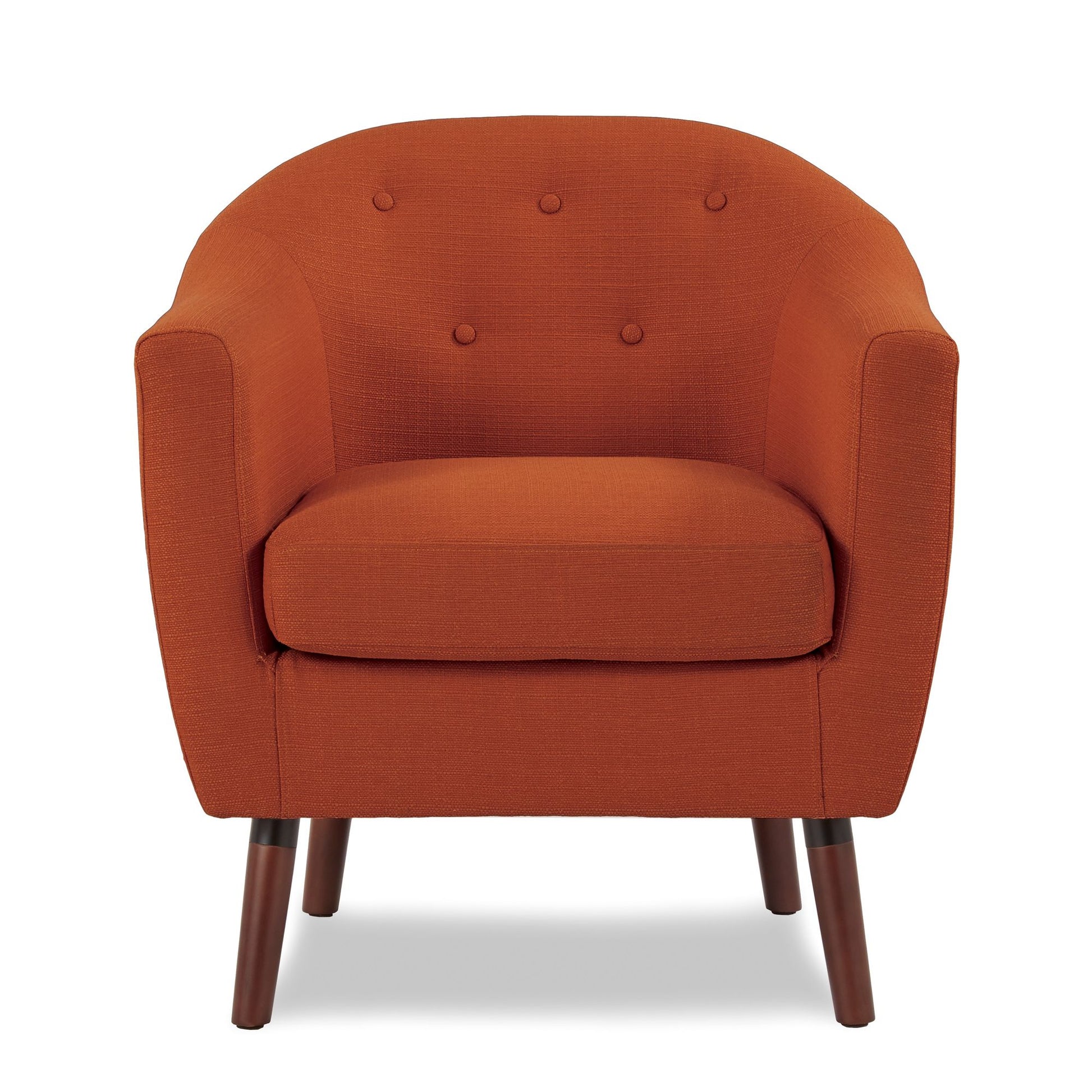 Orange Fabric Upholstered Accent Chair 1pc Espresso Finish Legs Button Tufted Solid Wood Furniture Living Room Chair image 2