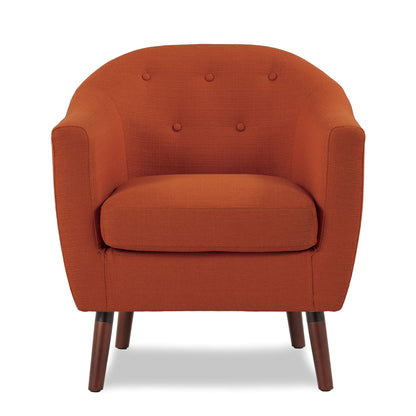 Orange Fabric Upholstered Accent Chair 1pc Espresso Finish Legs Button Tufted Solid Wood Furniture Living Room Chair image 2