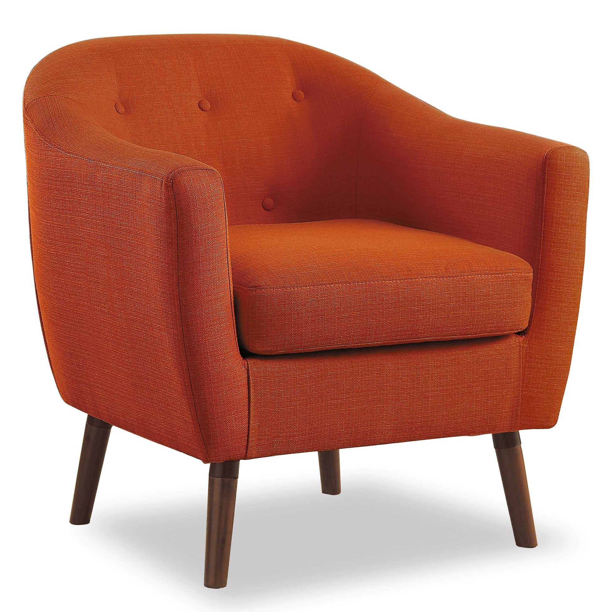 Orange Fabric Upholstered Accent Chair 1pc Espresso Finish Legs Button Tufted Solid Wood Furniture Living Room Chair image 3