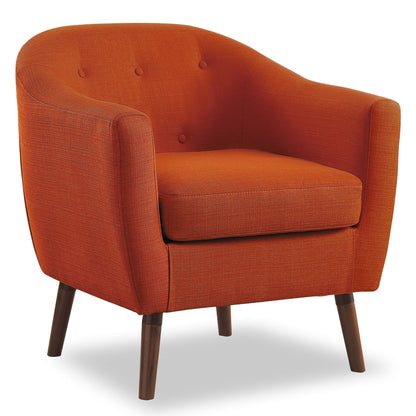 Orange Fabric Upholstered Accent Chair 1pc Espresso Finish Legs Button Tufted Solid Wood Furniture Living Room Chair image 3
