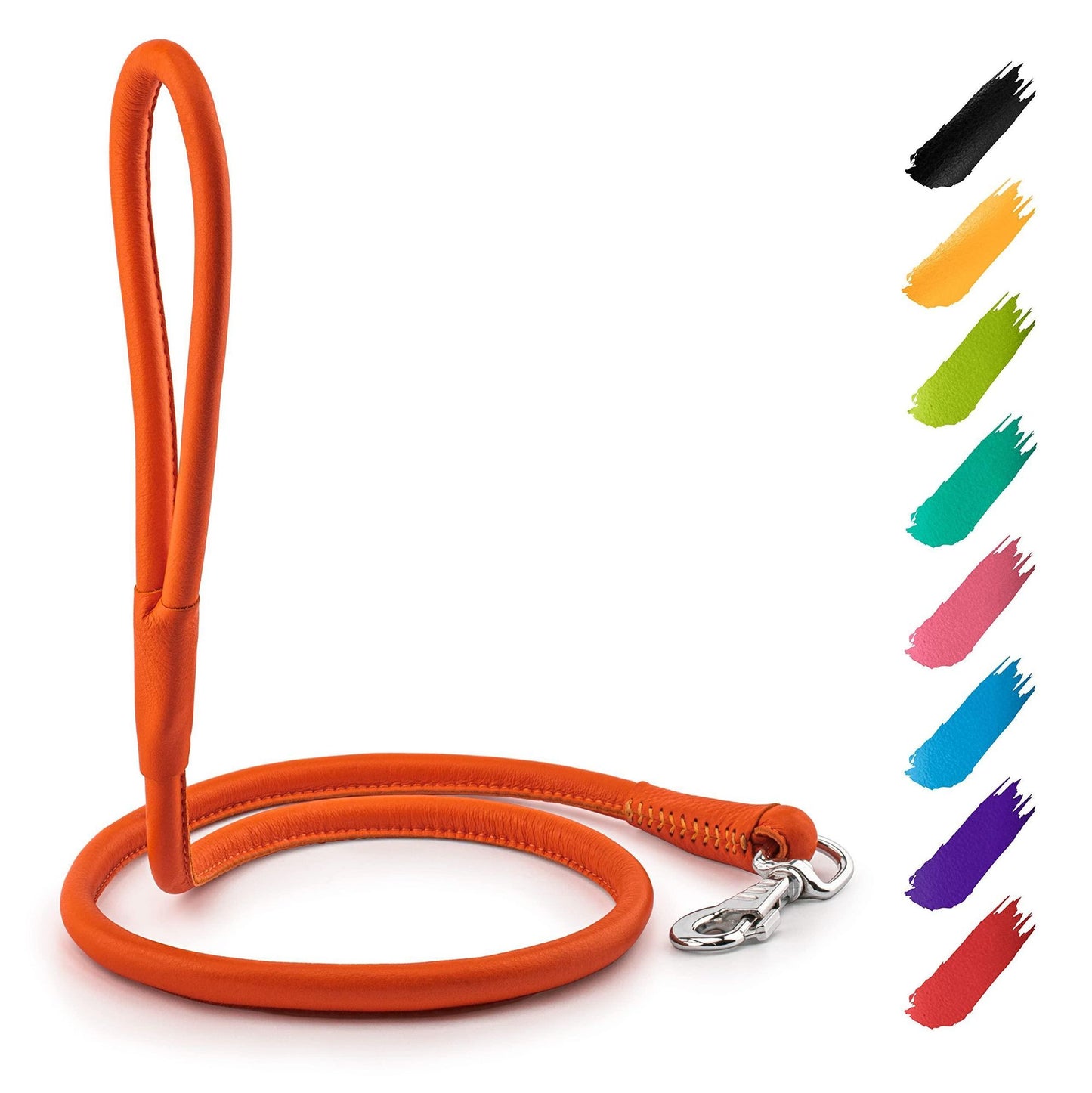 Orange Rolled Leather Dog Leash 4Ft x 0.4 in for Small Medium and Large Dogs Heavy Duty Leather Puppy Leash for Outdoor  image 1