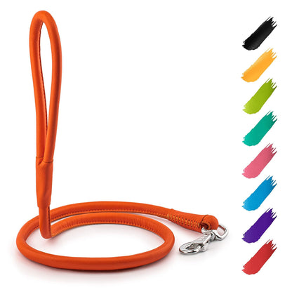 Orange Rolled Leather Dog Leash 4Ft x 0.4 in for Small Medium and Large Dogs Heavy Duty Leather Puppy Leash for Outdoor  image 1