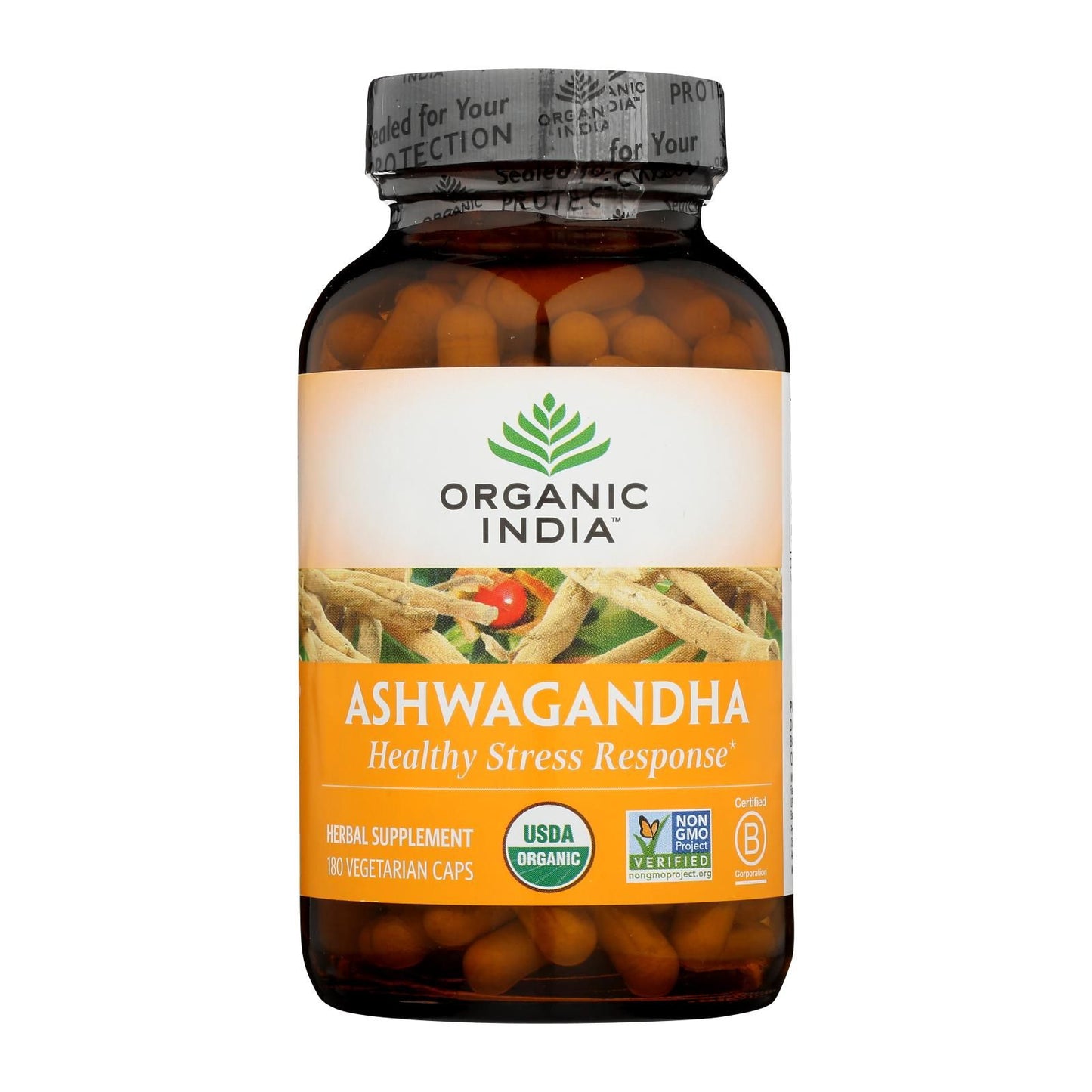 Organic India Ashwagandha Capsules - Bottle - 180 Vege Capsules image 1
