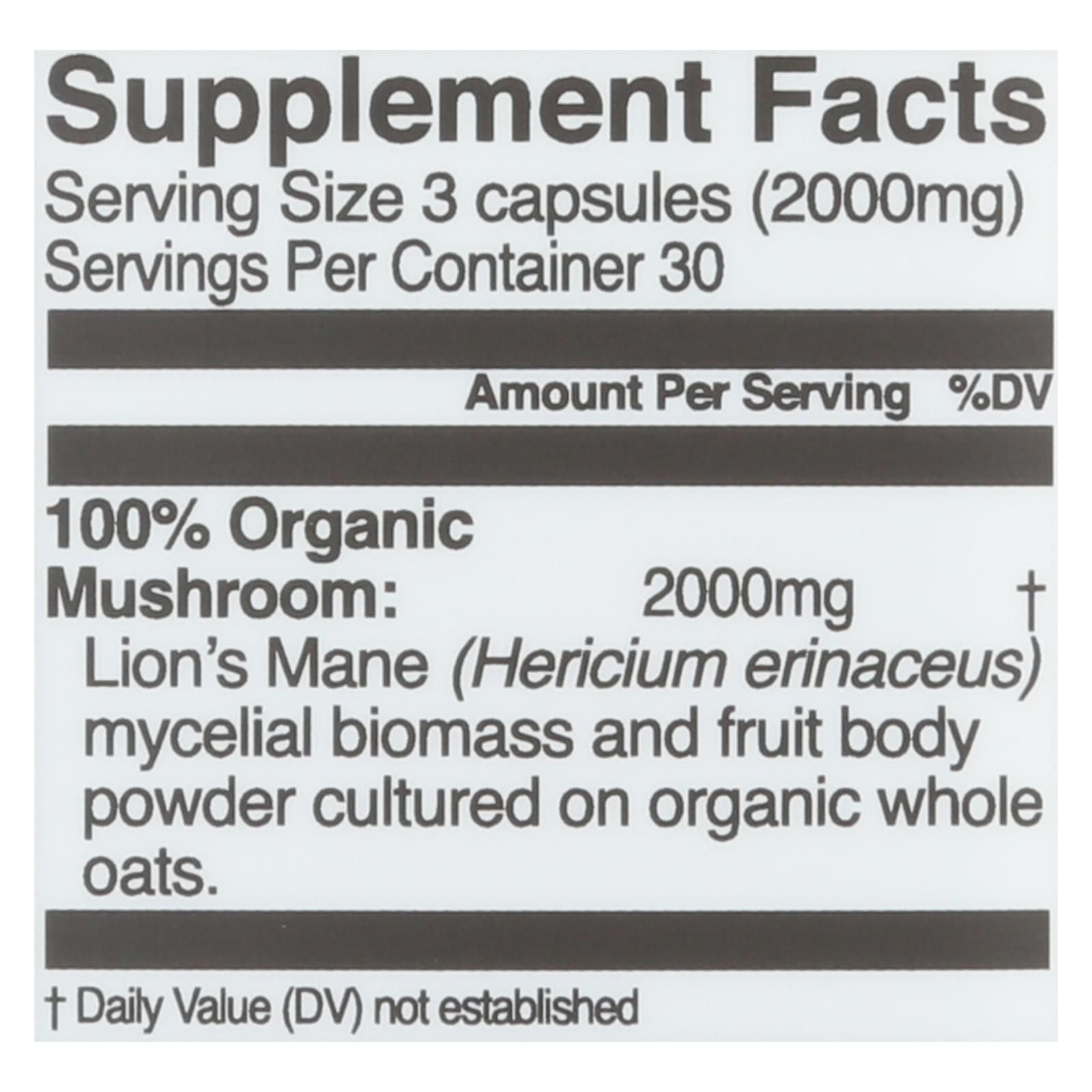 Organic Mushroom Nutrition - Mush Sprfd Lions Mane Cap - 1 Each - 90 Ct image 3