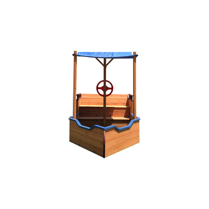 Out door sand box Pirate Ship Sandbox with Cover and Rudder, Wooden Sandbox with Storage Bench and Seat, Outdoor Toy for image 13