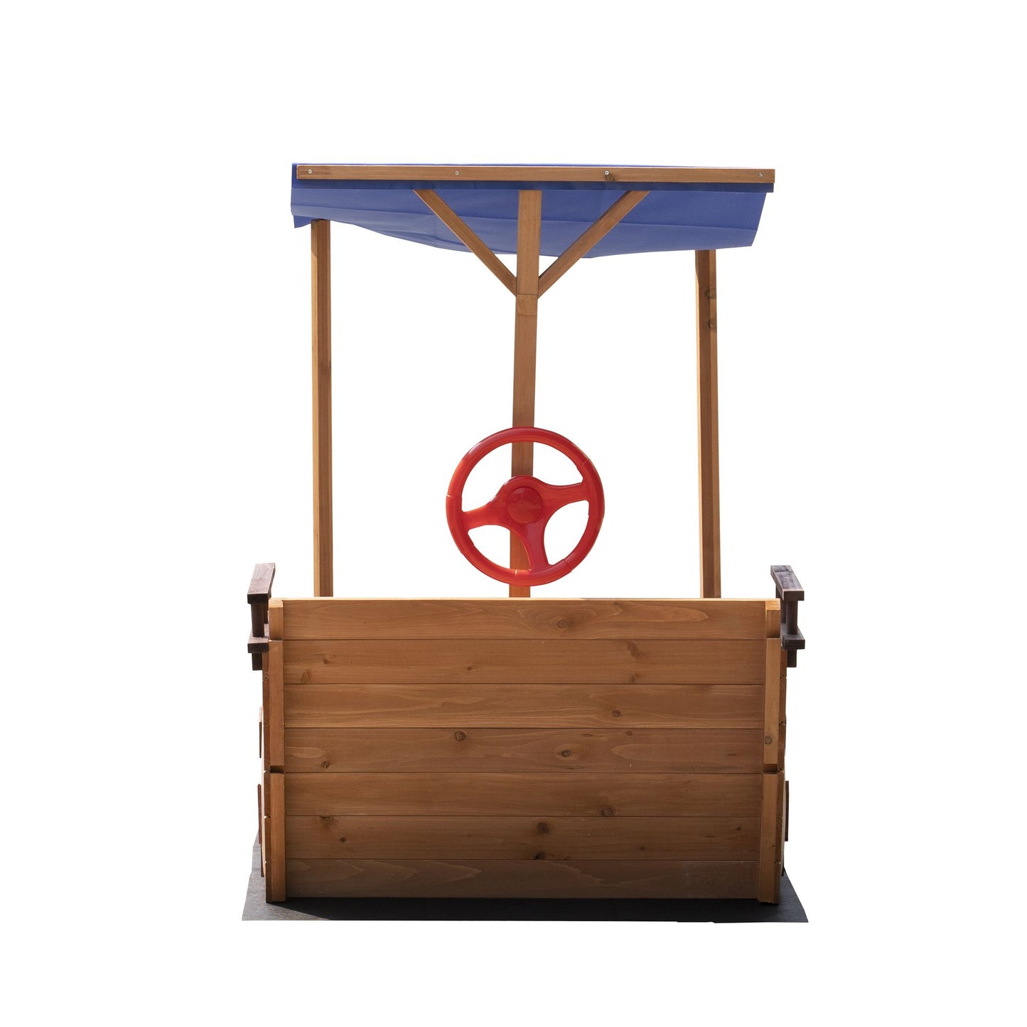 Wooden sandbox with canopy cover for sun protection