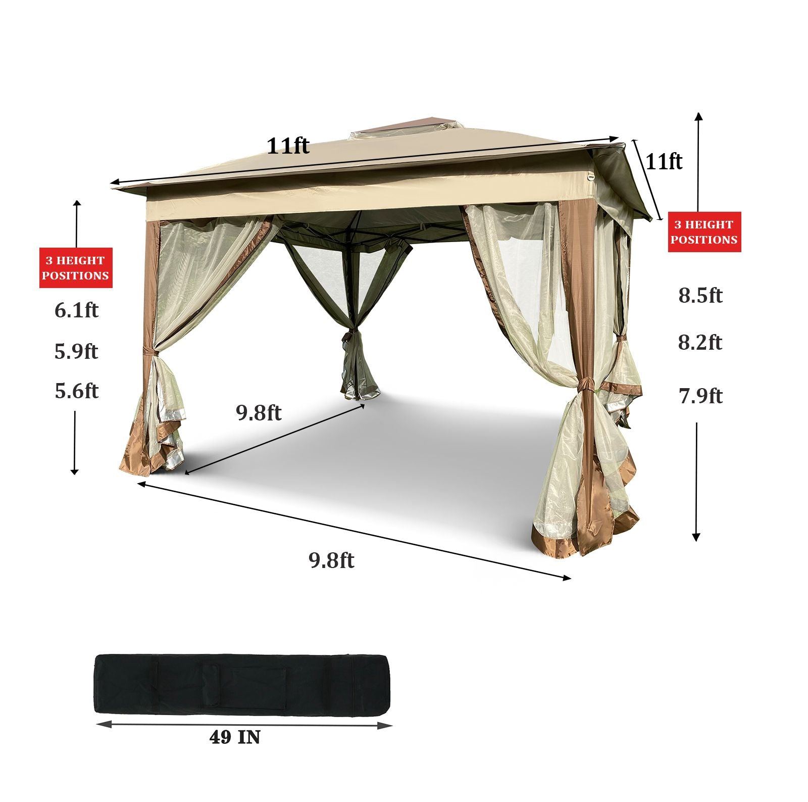 Outdoor 11x 11Ft Pop Up Gazebo Canopy With Removable Zipper Netting,2-Tier Soft Top Event Tent,Suitable For Patio Backya image 4