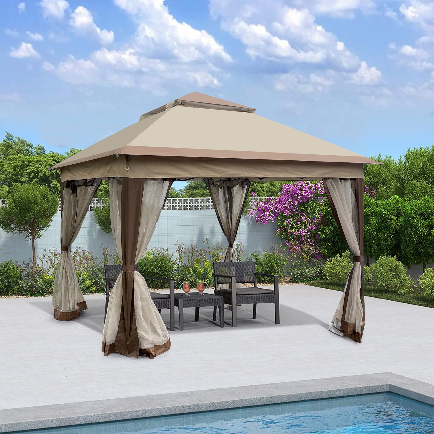 Outdoor 11x 11Ft Pop Up Gazebo Canopy With Removable Zipper Netting,2-Tier Soft Top Event Tent,Suitable For Patio Backya image 1