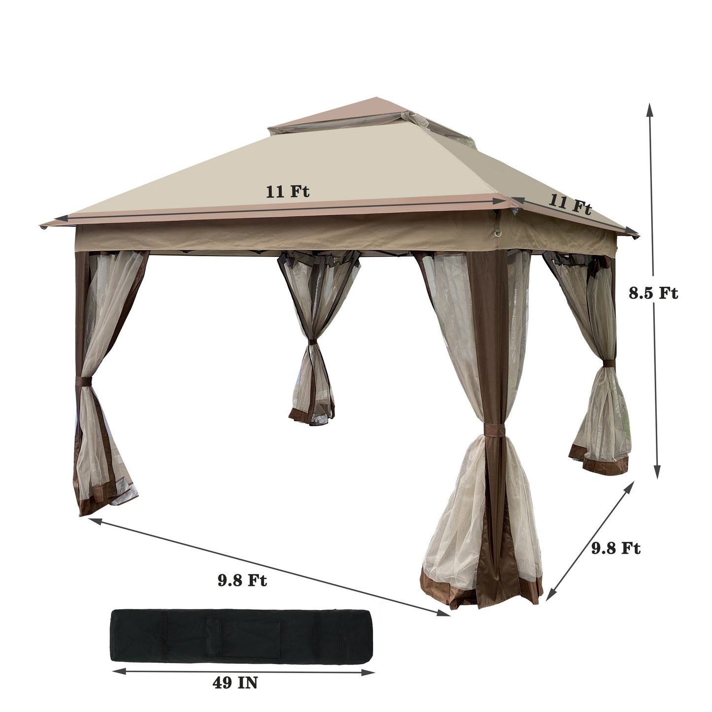 Outdoor 11x 11Ft Pop Up Gazebo Canopy With Removable Zipper Netting,2-Tier Soft Top Event Tent,Suitable For Patio Backya image 6