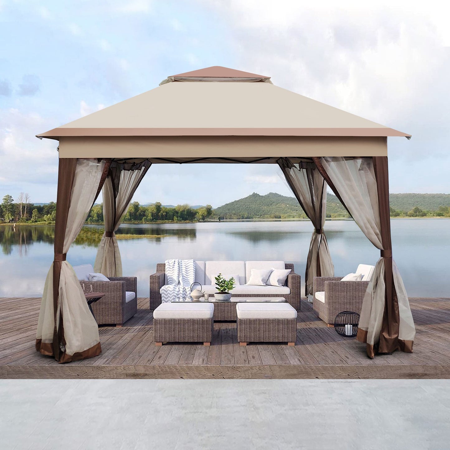 Outdoor 11x 11Ft Pop Up Gazebo Canopy With Removable Zipper Netting,2-Tier Soft Top Event Tent,Suitable For Patio Backya image 2