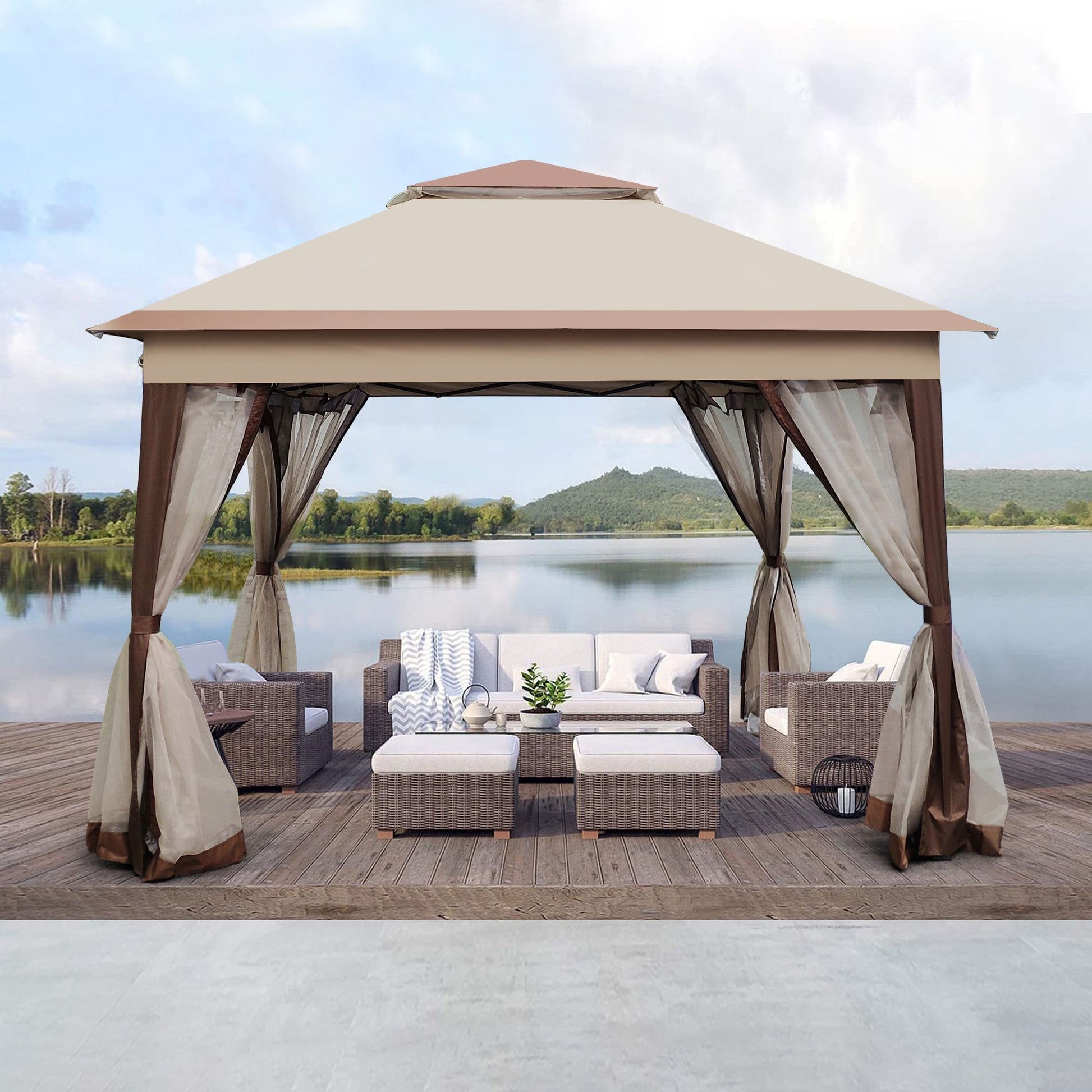 Outdoor 11x 11Ft Pop Up Gazebo Canopy With Removable Zipper Netting,2-Tier Soft Top Event Tent,Suitable For Patio Backya image 2
