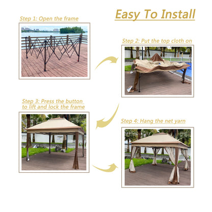 Outdoor 11x 11Ft Pop Up Gazebo Canopy With Removable Zipper Netting,2-Tier Soft Top Event Tent,Suitable For Patio Backya image 8