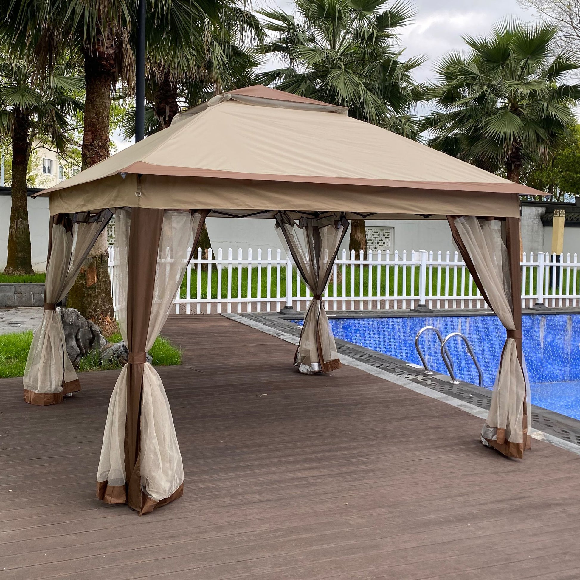 Outdoor 11x 11Ft Pop Up Gazebo Canopy With Removable Zipper Netting,2-Tier Soft Top Event Tent,Suitable For Patio Backya image 15