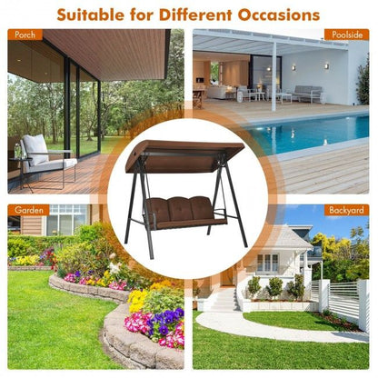 Outdoor 3-Seat Porch Swing with Adjust Canopy and Cushions image 11