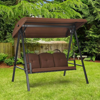 Outdoor 3-Seat Porch Swing with Adjust Canopy and Cushions image 2
