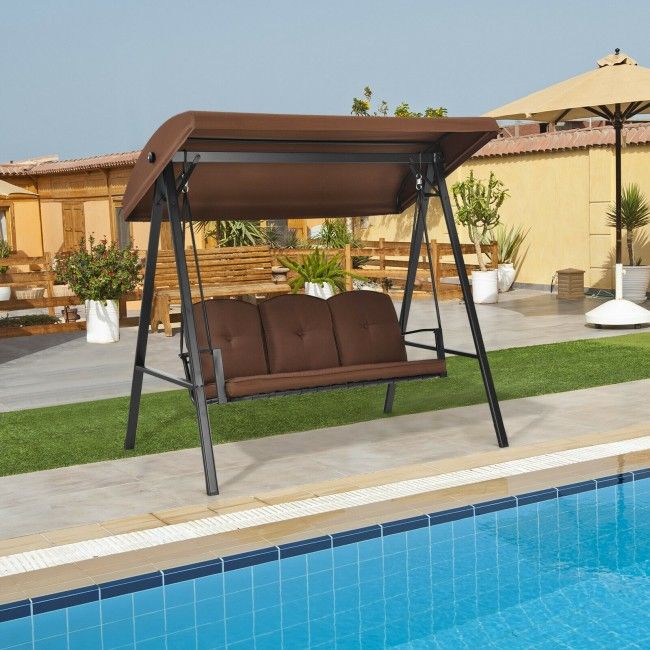Outdoor 3-Seat Porch Swing with Adjust Canopy and Cushions image 5