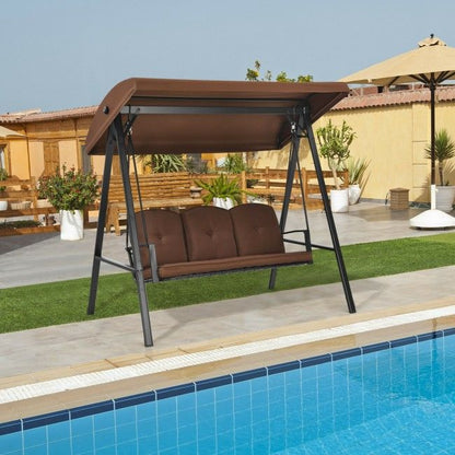 Outdoor 3-Seat Porch Swing with Adjust Canopy and Cushions image 5