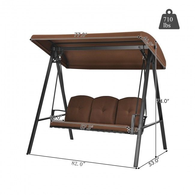 Outdoor 3-Seat Porch Swing with Adjust Canopy and Cushions image 12