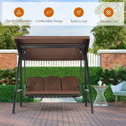 Outdoor 3-Seat Porch Swing with Adjust Canopy and Cushions image 7