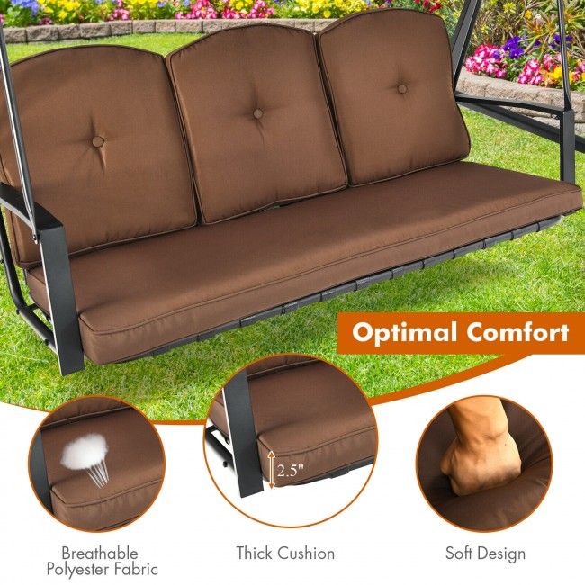 Outdoor 3-Seat Porch Swing with Adjust Canopy and Cushions image 9