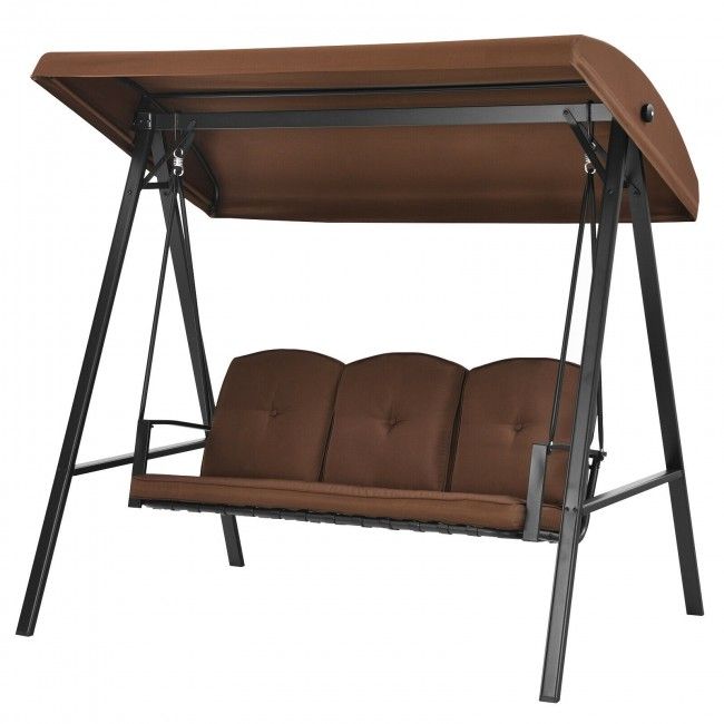 Outdoor 3-Seat Porch Swing with Adjust Canopy and Cushions image 1