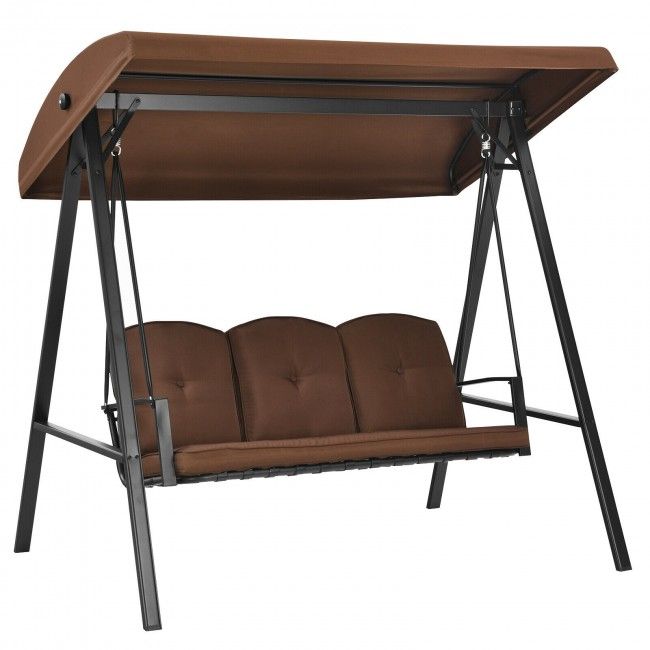 Outdoor 3-Seat Porch Swing with Adjust Canopy and Cushions image 3