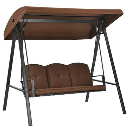 Outdoor 3-Seat Porch Swing with Adjust Canopy and Cushions image 3