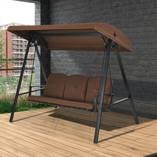 Outdoor 3-Seat Porch Swing with Adjust Canopy and Cushions image 4