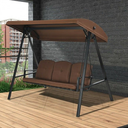 Outdoor 3-Seat Porch Swing with Adjust Canopy and Cushions image 4