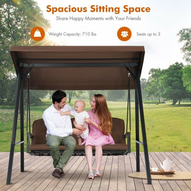 Outdoor 3-Seat Porch Swing with Adjust Canopy and Cushions image 8