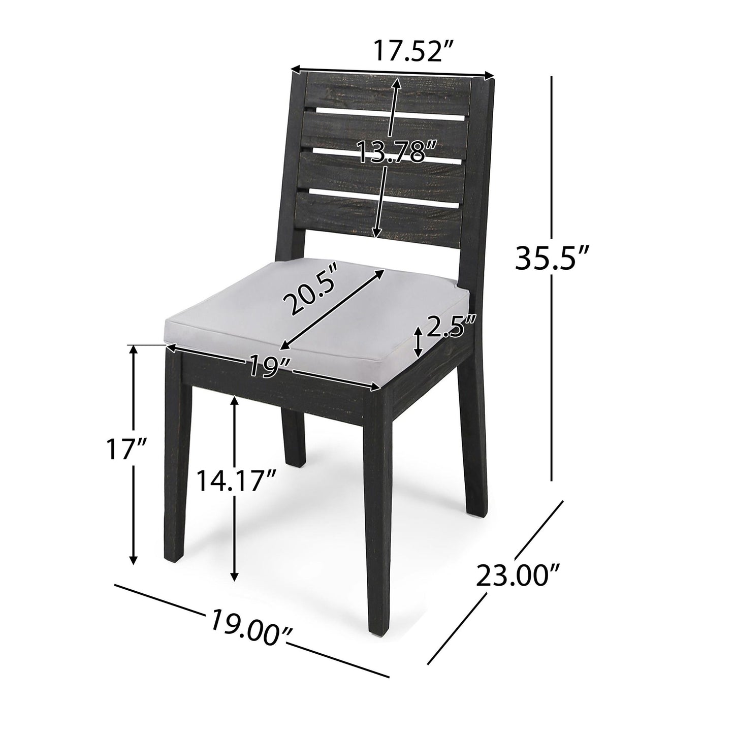 Outdoor Acacia Wood Armless Dining Chair with Cushions (Set of 2) , Sandblasted Dark Gray + Light Gray image 3
