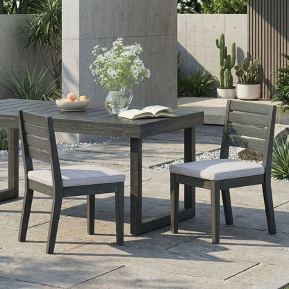 Outdoor Acacia Wood Armless Dining Chair with Cushions (Set of 2) , Sandblasted Dark Gray + Light Gray image 1
