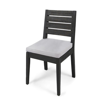 Outdoor Acacia Wood Armless Dining Chair with Cushions (Set of 2) , Sandblasted Dark Gray + Light Gray image 5