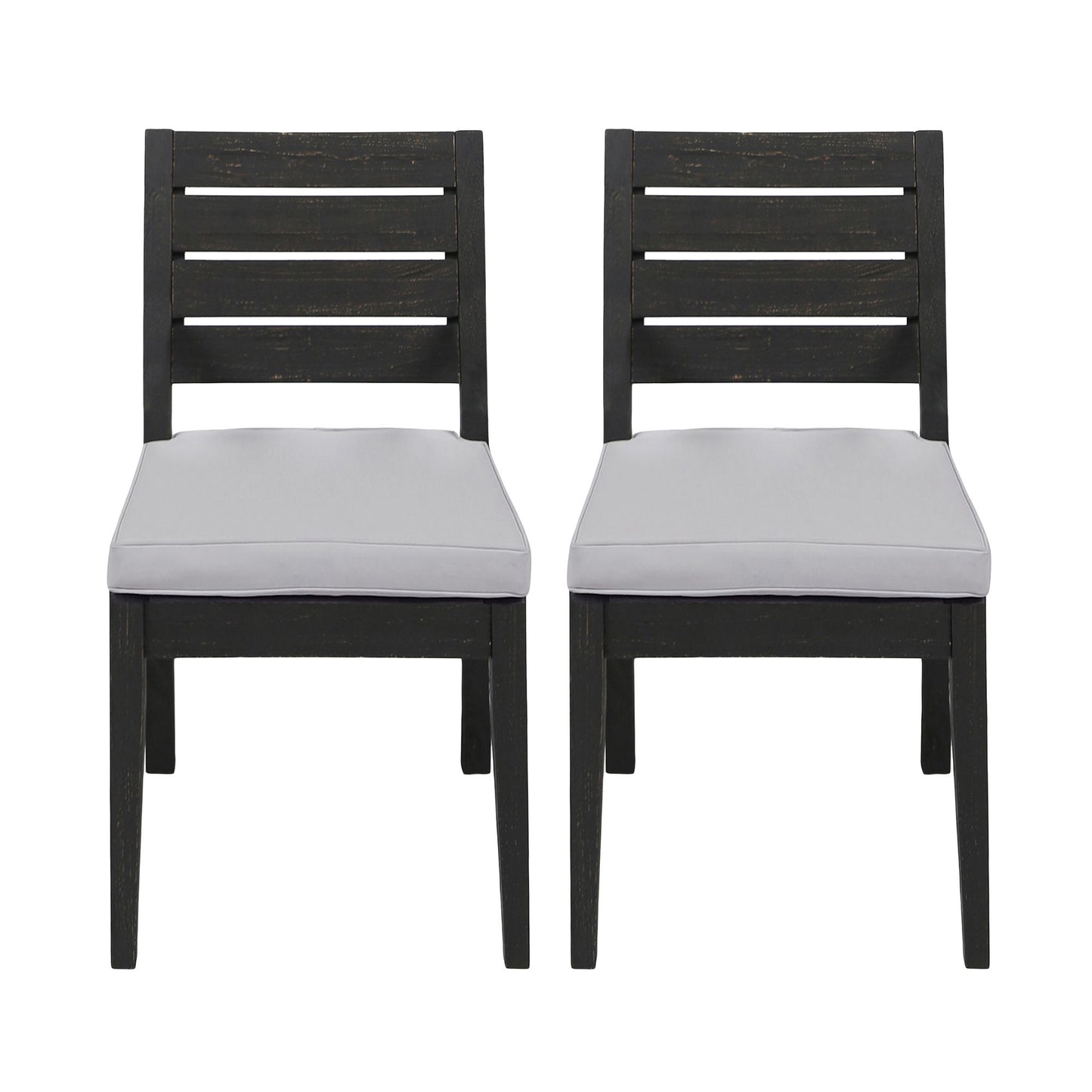 Outdoor Acacia Wood Armless Dining Chair with Cushions (Set of 2) , Sandblasted Dark Gray + Light Gray image 2