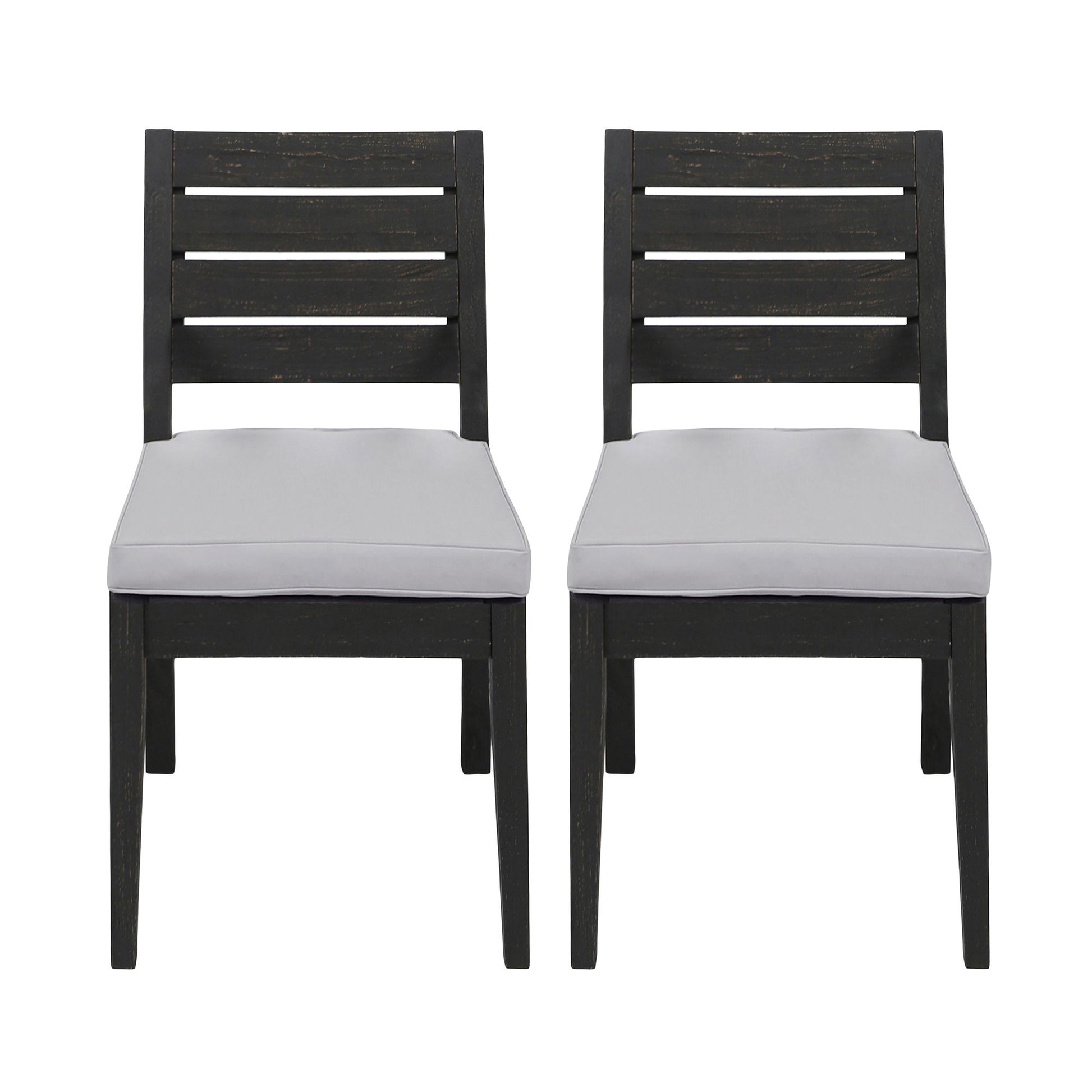 Outdoor Acacia Wood Armless Dining Chair with Cushions (Set of 2) , Sandblasted Dark Gray + Light Gray image 2