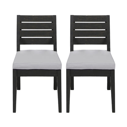 Outdoor Acacia Wood Armless Dining Chair with Cushions (Set of 2) , Sandblasted Dark Gray + Light Gray image 2