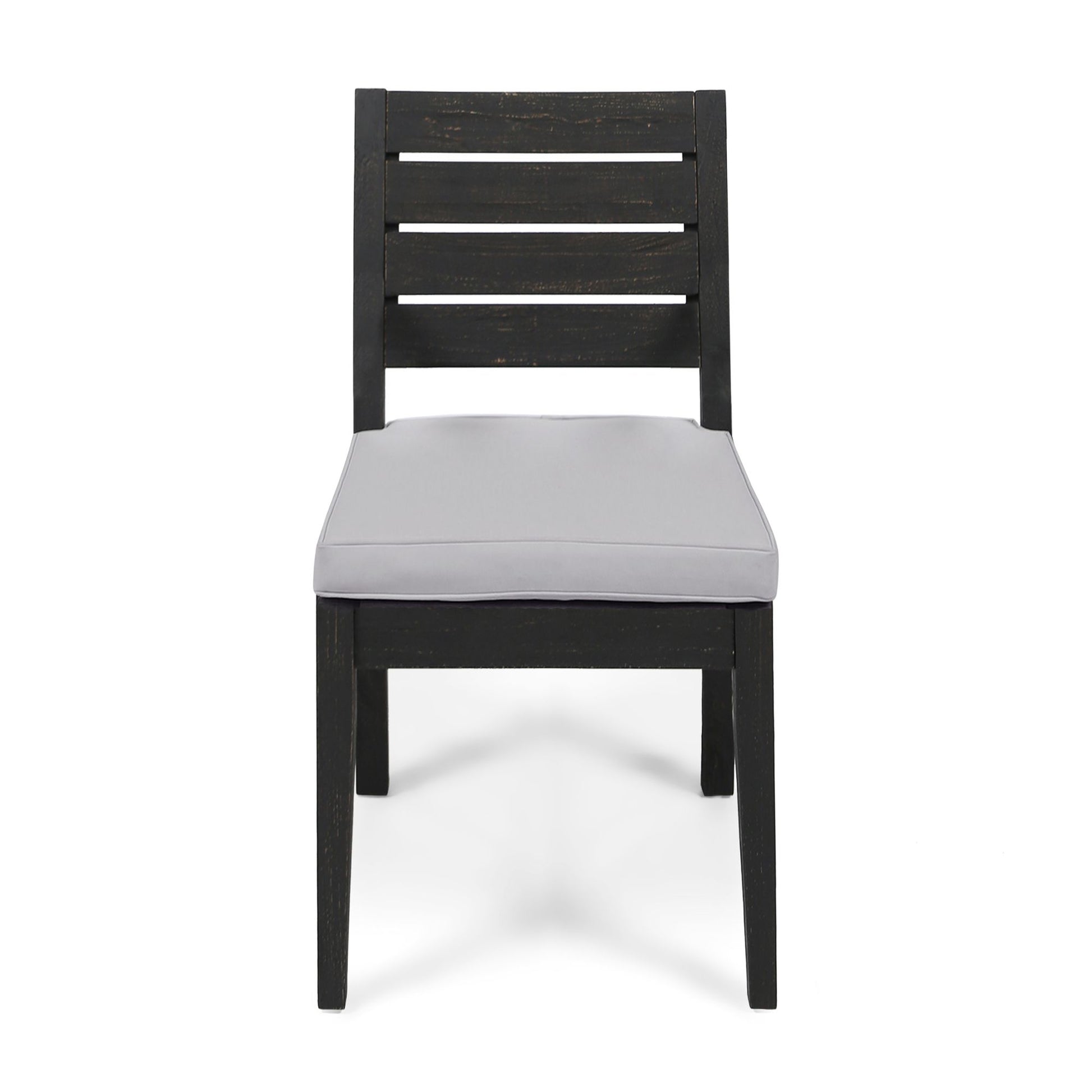 Outdoor Acacia Wood Armless Dining Chair with Cushions (Set of 2) , Sandblasted Dark Gray + Light Gray image 4