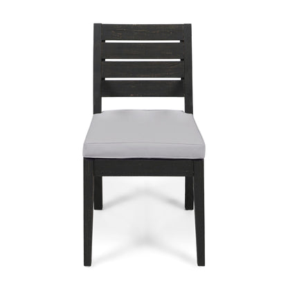 Outdoor Acacia Wood Armless Dining Chair with Cushions (Set of 2) , Sandblasted Dark Gray + Light Gray image 4