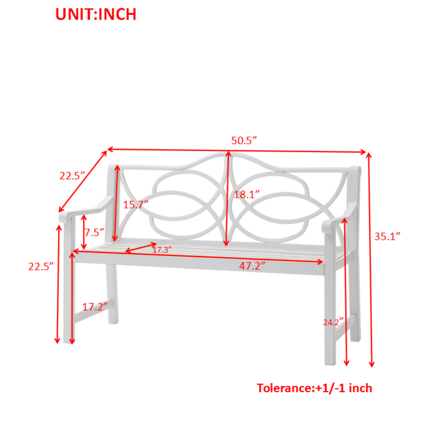 Outdoor Garden Patio Bench,Iron Metal Steel Frame Park Bench with Backrest and Armrest, Slatted Seat for Park, Yard & Po image 8