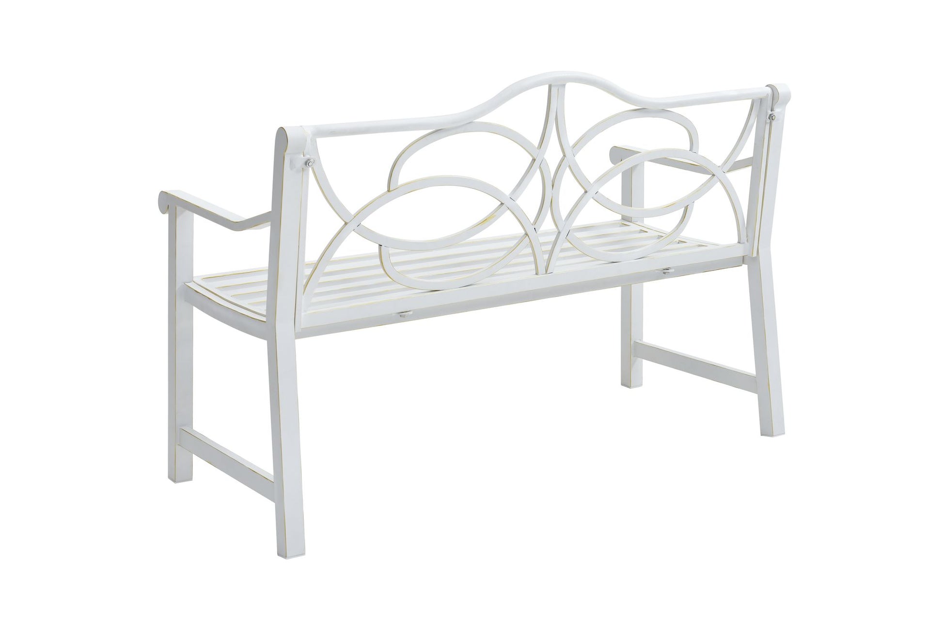 Outdoor Garden Patio Bench,Iron Metal Steel Frame Park Bench with Backrest and Armrest, Slatted Seat for Park, Yard & Po image 5