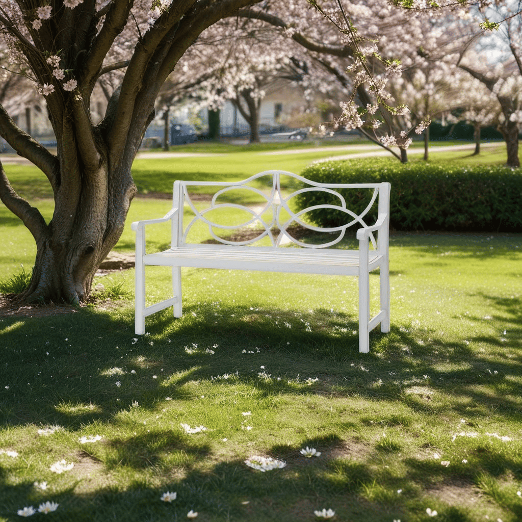 Outdoor Garden Patio Bench,Iron Metal Steel Frame Park Bench with Backrest and Armrest, Slatted Seat for Park, Yard & Po image 1